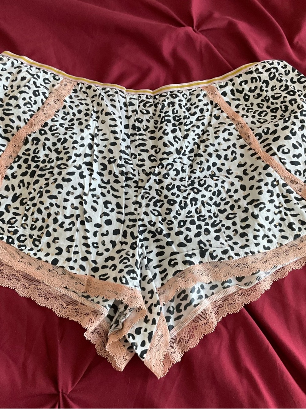 Victoria's Secret Leopard Print Satin Sleep Shorts with Pink Lace